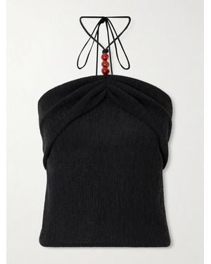 Magda Butrym Embellished Textured Lyocell-Blend Halterneck Top - Black