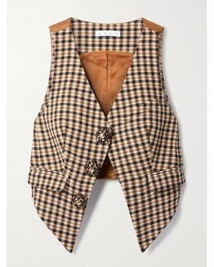 Area Weste Aus Einer Karierten Woll-Baumwollmischung Und Glänzendem Twill Mit Kristallen - Weiß