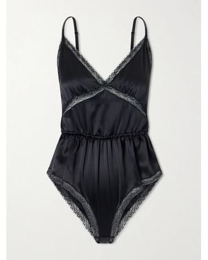 Dolce & Gabbana Lace-Trimmed Silk-Blend Satin Bodysuit - Black