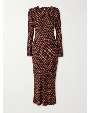Dries Van Noten Printed Crepe De Chine Midi Dress - Brown