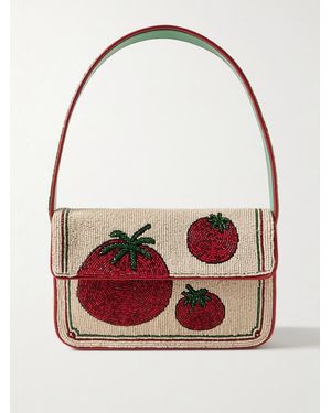 STAUD Sac Porté Épaule En Satin À Perles Tommy - Rouge