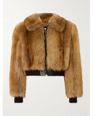 Saint Laurent Blouson En Peau Lainée À Finitions En Cuir - Marron