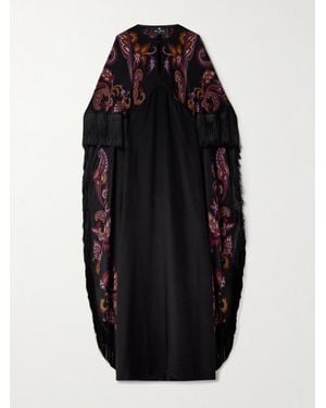 Etro Cape-Effect Fringed Paisley-Print Silk Gown - Black