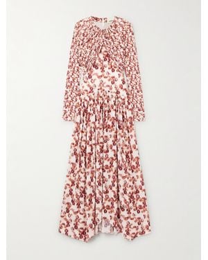 Isabel Marant Galina Asymmetrisches Maxikleid Aus Bedrucktem Stretch-Jersey Mit Raffungen Und Überschlag - Weiß