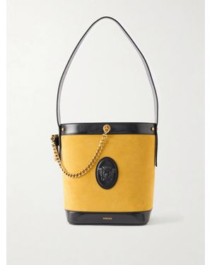 Versace Pivot Logo-Appliquéd Small Leather Bucket Bag - White