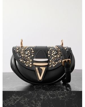 Versace Virtus Small Studded Leather Shoulder Bag - Black