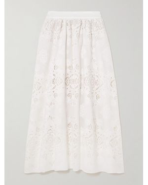 Borgo De Nor Rhea Broderie Anglaise Poplin Midi Skirt - White