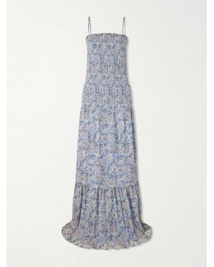 Veronica Beard Clem Shirred Floral-Print Cotton And Silk-Blend Midi Dress - White