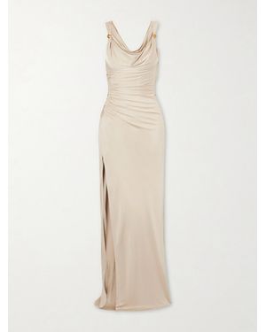 Versace Embellished Jersey Gown - Natural