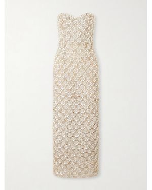 Oscar de la Renta Embellished Tulle Bustier Gown - White