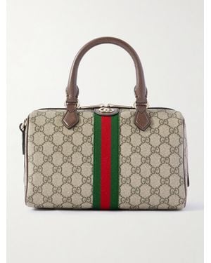 Gucci Ophidia Textured Leather And Webbing-Trimmed Printed Coated-Canvas Tote - Natural