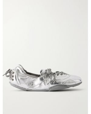 Acne Studios Lace-Up Suede And Leather Ballet Flats - White