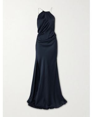 Victoria Beckham Maxikleid Aus Satin Mit Neckholder Und Kette - Blau