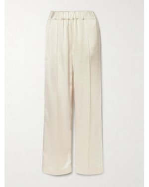 Another Tomorrow Pleated Satin Straight-Leg Track Pants - Natural