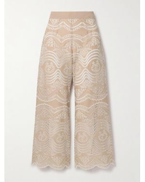 Miguelina Alegra Verkürzte Hose Mit Geradem Bein Aus Baumwoll-Voile Mit Lochstickerei Und Wellenkanten - Natur