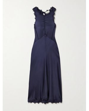 Isabel Marant Jadelia Lace And Pointelle-Trimmed Silk-Blend Satin Midi Dress - Blue