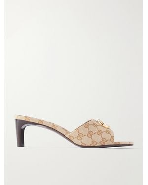 Gucci Double G-Embellished Gg Supreme-Jacquard Canvas Mules - Natural