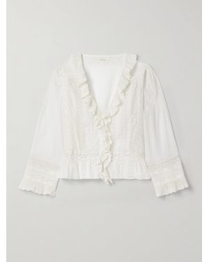 Doen Eldoris Lace-Trimmed Pintucked Organic Cotton-Voile Blouse - White