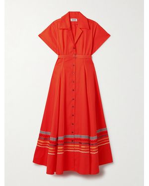 Christopher John Rogers Belted Ric Rac And Grosgrain-Trimmed Cotton-Twill Maxi Shirt Dress - Red