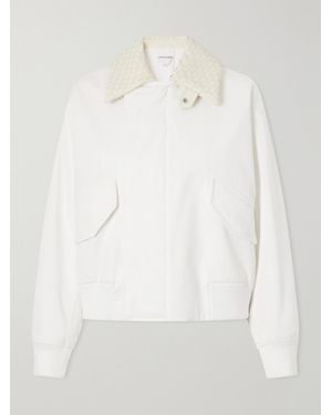 Bottega Veneta Intrecciato Leather-Trimmed Cotton Jacket - White