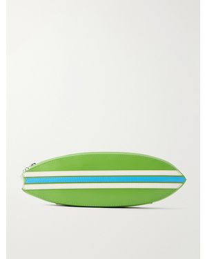 STAUD Surfboard Striped Leather Clutch - Green