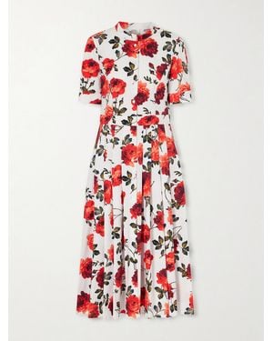 Carolina Herrera Floral-Print Cotton-Blend Poplin Midi Dress - Red