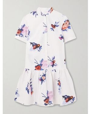 Erdem Mini-Robe-Chemise En Popeline De Coton À Imprimé Fleuri Et À Fronces - Gris