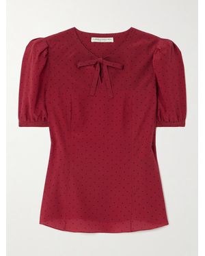 Alessandra Rich Bow-Detailed Polka-Dot Silk-Crepe Blouse - Red