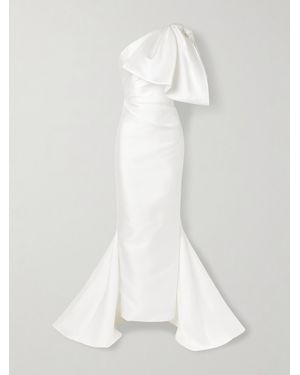 Solace London Priya One-Shoulder Gathered Satin-Twill Gown - White