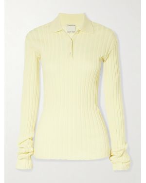 Calvin Klein Amber Ribbed Wool Polo Jumper - Yellow