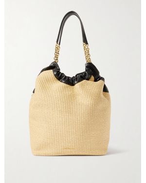 DeMellier The Miami Leather-Trimmed Raffia Tote - Natural