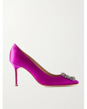 Manolo Blahnik Hangisi 90 Pumps Aus Satin Mit Verzierung - Pink