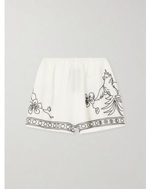 Bode Cockatoo Tap Bead-Embellished Cotton And Silk-Blend Shorts - Natur