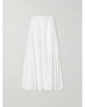 Tory Burch Pleated Broderie Anglaise Cotton Midi Skirt - White