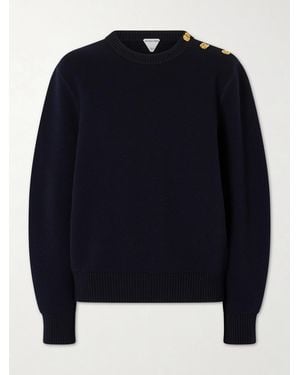 Bottega Veneta Embellished Wool And Cotton-Blend Jumper - Blue