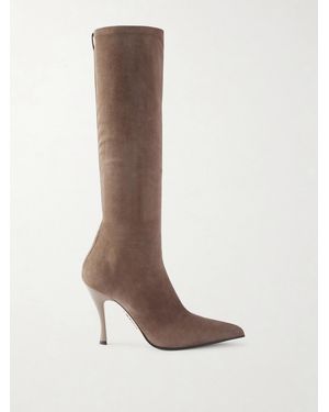 Loewe Comic Embellished Stretch-Leather And Suede Knee Boots - White