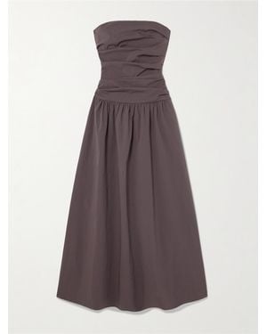 St. Agni Robe Longue Bustier En Coton Mélangé Froissé À Fronces Et À Liens - Violet