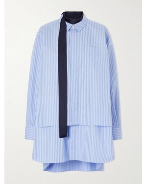 Sacai Scarf-Detailed Striped Cotton-Blend Poplin Mini Dress - Blue