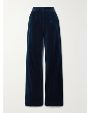 Costarellos Grosgrain-Trimmed Cotton-Velvet Straight-Leg Trousers - Blue