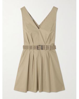 Brunello Cucinelli Belted Cotton-Blend Twill Mini Dress - Natural