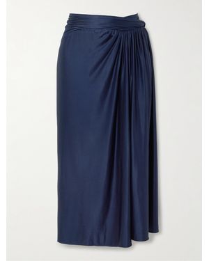 Rabanne Draped Satin-Jersey Midi Skirt - Blue