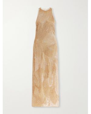 Clio Peppiatt Delphine Embellished Stretch-Mesh Gown - Natural