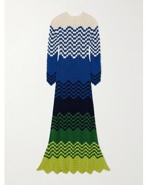 Escvdo Net Sustain Musa Striped Crocheted Cotton Maxi Dress - Blue
