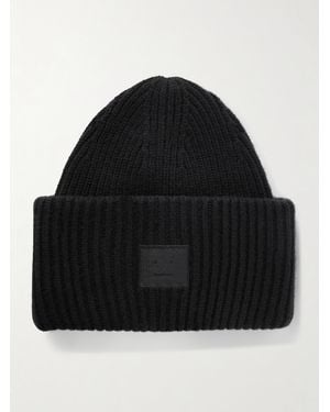 Acne Studios Appliquéd Ribbed Wool And Yak Hair-Blend Beanie - Black