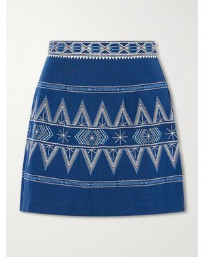 Emporio Sirenuse Giuliana Embroidered Cotton And Linen-Blend Mini Skirt - Blue