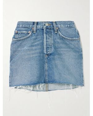Agolde V-Waist Mini-Jeansrock Mit Fransen - Blau