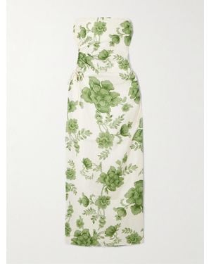SIR. Gardella Strapless Cutout Floral-Print Linen Midi Dress - Green