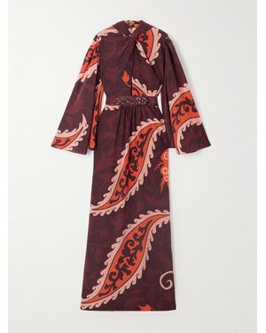 Johanna Ortiz Santa Maria Belted Printed Silk-Satin Maxi Dress - Red