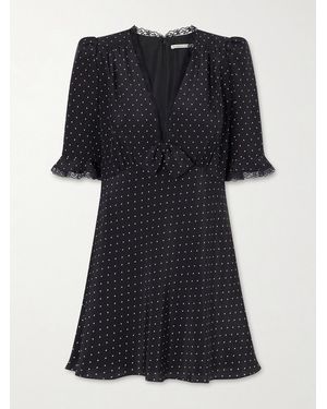 Alessandra Rich Bow-Embellished Polka-Dot Silk-Satin Mini Dress - Black