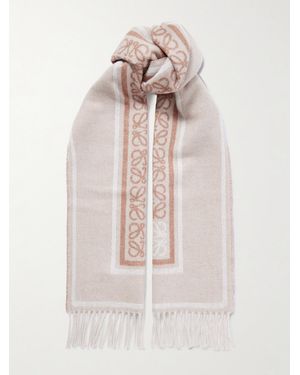 Loewe Fringed Wool And Cashmere-Blend Jacquard Scarf - White